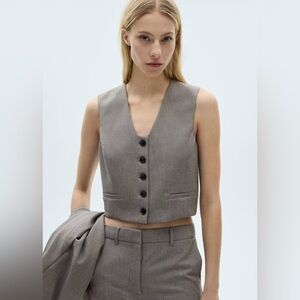 Mango MNG Suit Button-Up Light Grey Sleeveless Office Vest